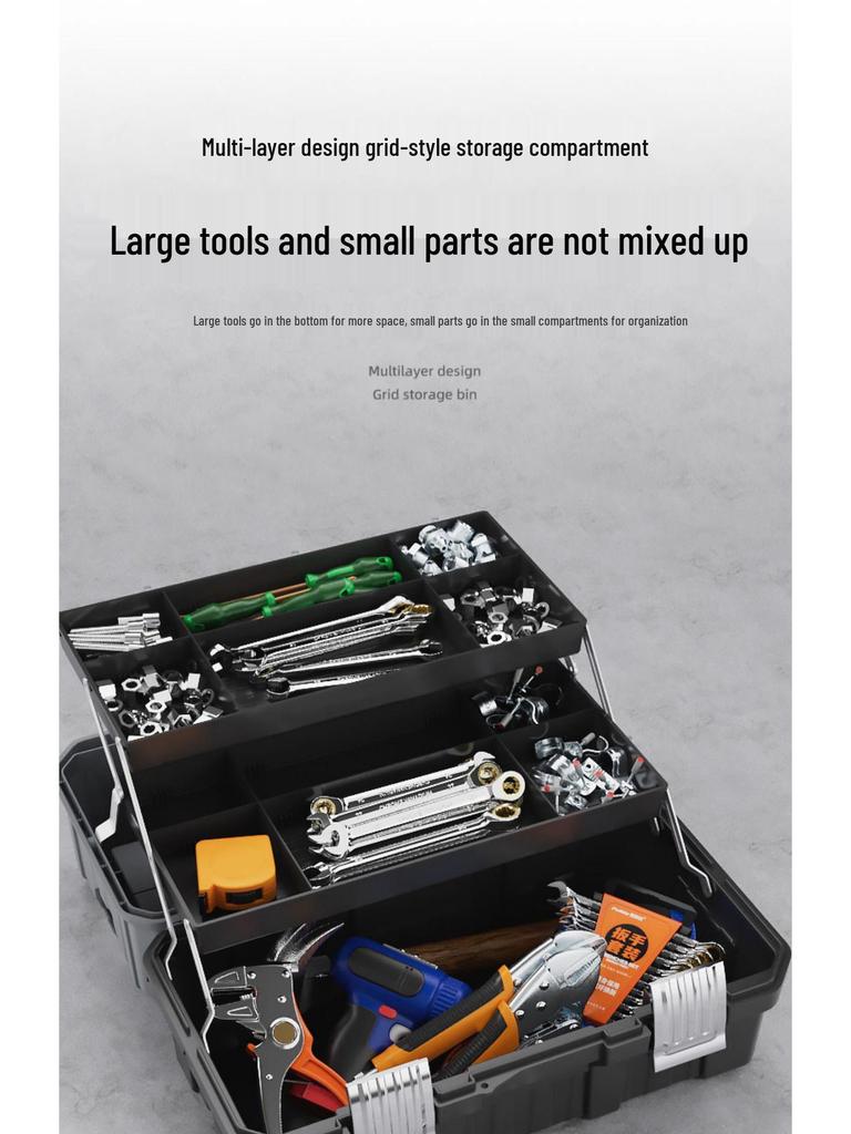 Three-Layer Folding Industrial Grade Stainless Steel Multifunctional Toolbox for Home & Vehicle