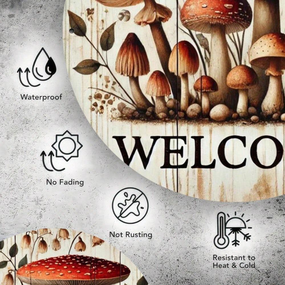 Metal Mushroom Sign Round Wall Art For Home Decor Garden Porch Plaque 7.8x7.8 Inch