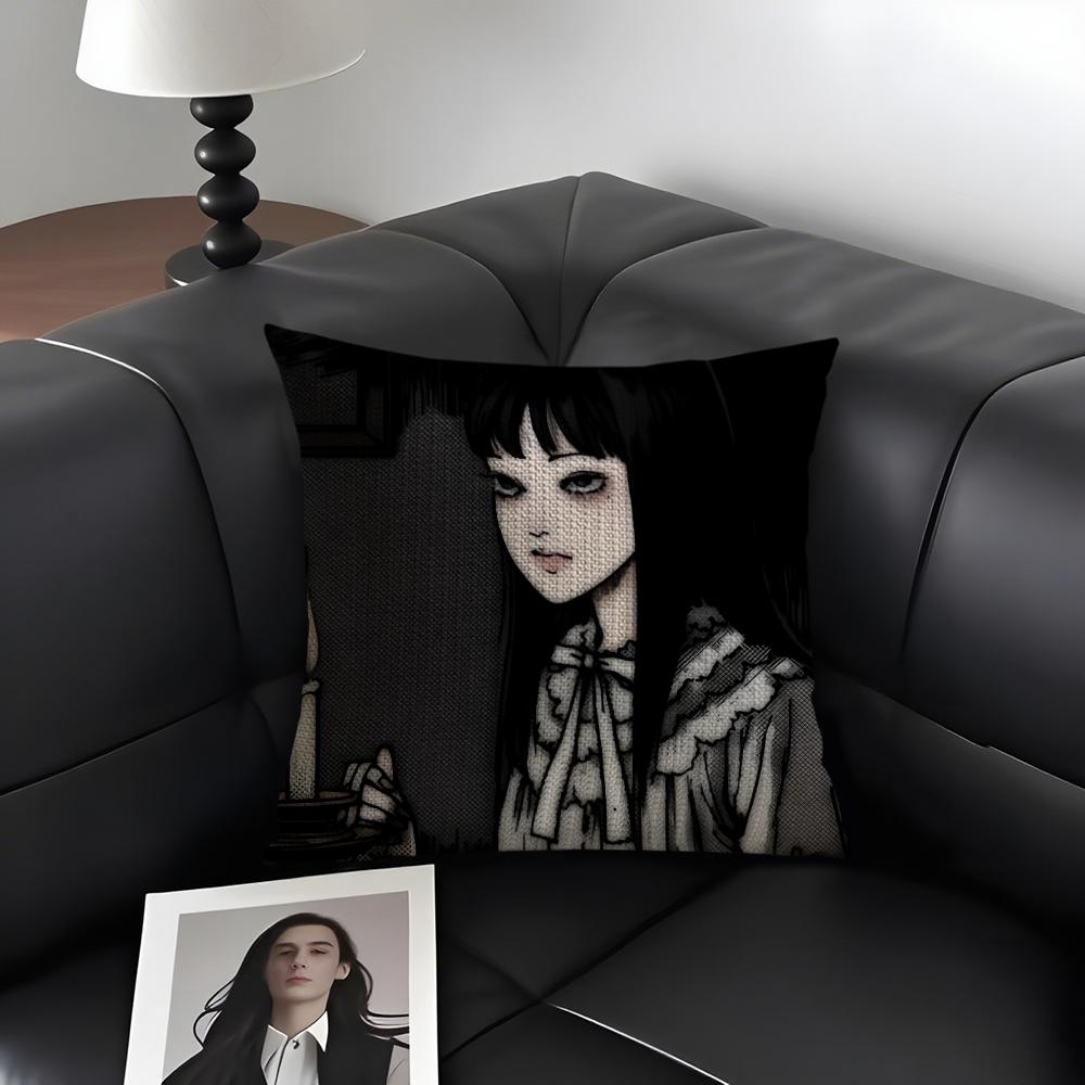 TTomie JunjiitoesS Comic Cushion Cover Natural Linen Organic Fabric DoubleSided Printing Sofa Home Decor Gift Pillow Case