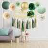 Engagement Party Decorations, Happy Engagement Banner Sage Green Tissue Pom Poms, Paper Lanterns, Circle Dot Garland for Couple Party Bridal Shower