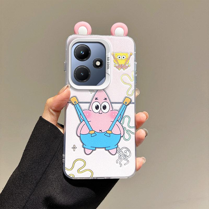 KEYSION Cute Ear Cartoon Case for Infinix Hot 30i with Lanyard Soft Silicone+PC Shockproof Phone Back Cover for Infinix Hot 30i
