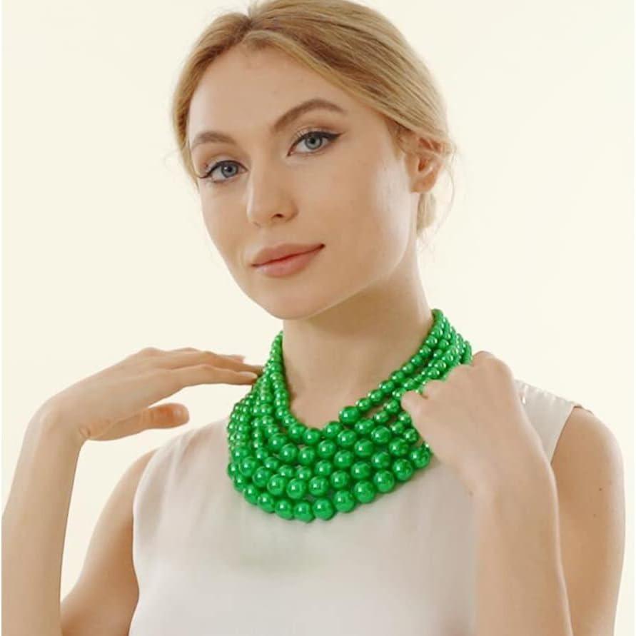 Perlen-Halskette für Damen Mehrsträngiges Armband und Ohrringe Set Kostümschmuck Zubehör