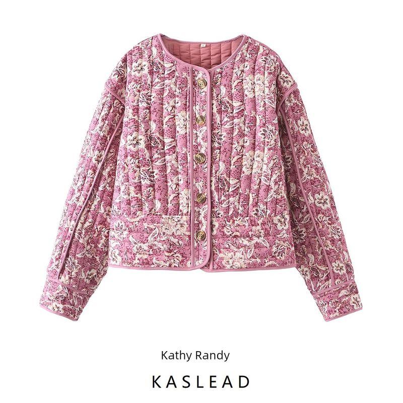 Kaslead New Arrival Women's Clothing Fashion Style Fashion Casual Easiest for Match Round Neck Long Sleeves Print Short Outwear