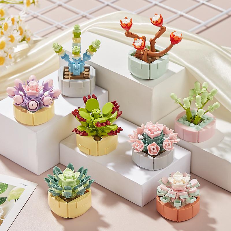 Small Children Puzzle Particle Building Block Flower Flexing Potted Model Toy