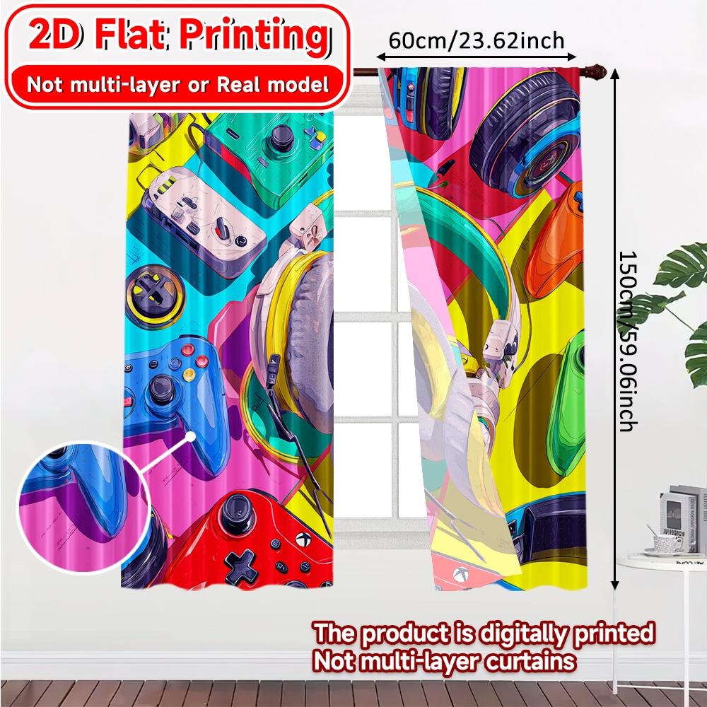 2D Flat Printing  2pcs NeonGamerSetup Minimalist Chic Curtains Versatile Durable Polyester Curtains Versatile All Perfect for