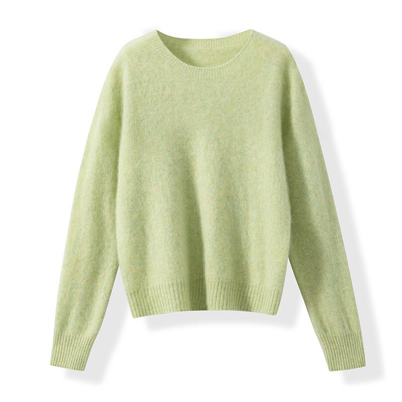 Seamless Wool-Cashmere Brushed V-Neck/Round Neck Pink Knit Base Layer Sweater
