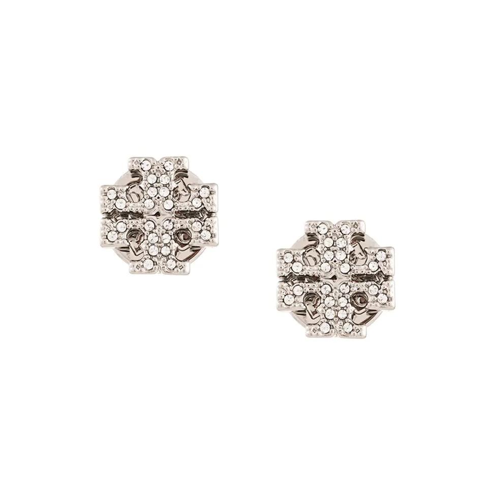 Tory Burch Classic Logo Silver Earrings With Diamonds Women earrings 53423-042 Silver,F