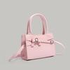 Energetic Girl Bowknot Decorated Niche Solid Color Simple Stylish High-End Handheld Shoulder Crossbody Small Square Bag Trendy