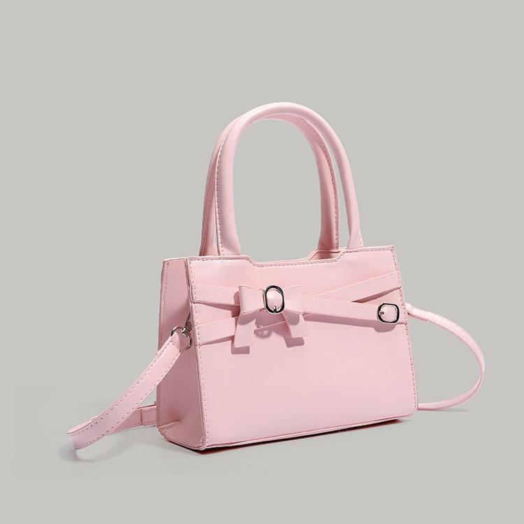 Energetic Girl Bowknot Decorated Niche Solid Color Simple Stylish High-End Handheld Shoulder Crossbody Small Square Bag Trendy