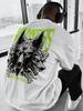 Edgy Wilderness Wolf Tee with Neon Green Three-Headed Wolf Graphic and Text Print Men's T-shirt Summer Casual Wear