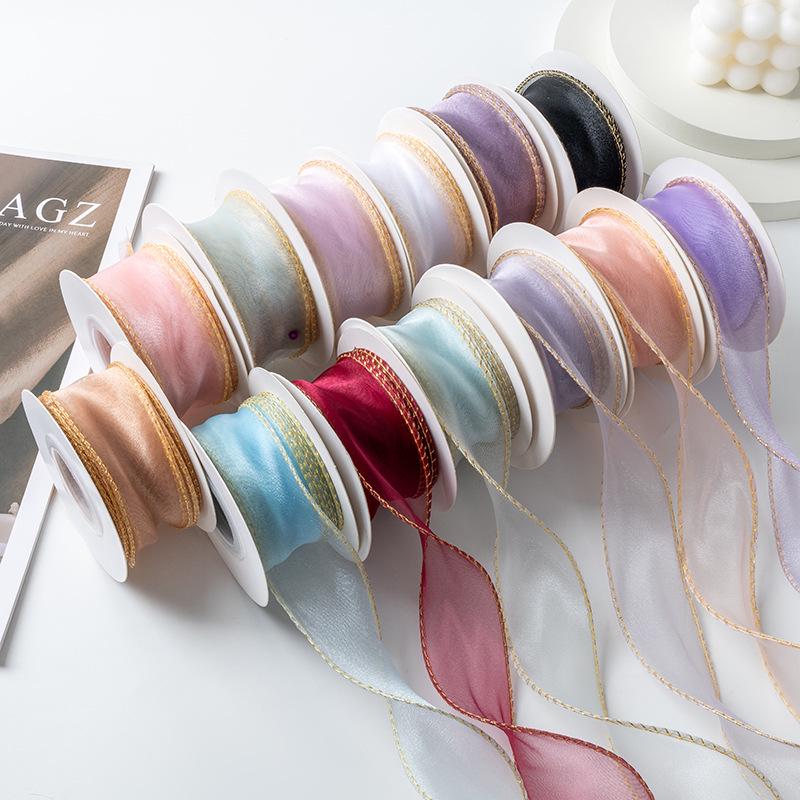 4cm Gold Edge Fishtail Yarn Ribbon for Floral Bouquets, Cake Decorations, Gift Bows, and DIY Projects.