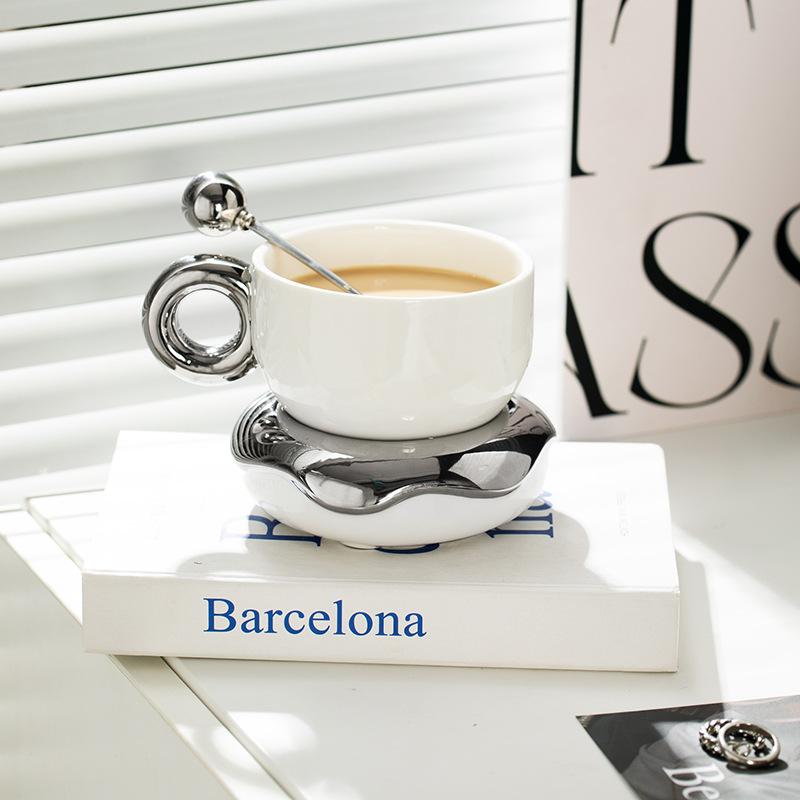 Coffee cup saucer donut electroplated silver creative Internet celebrity personality high-end modern high-end girls water cup 230ml
