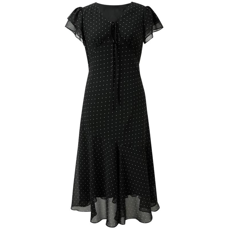 SanCai French Polka Dot V-Neck Chiffon A-Line Dress
