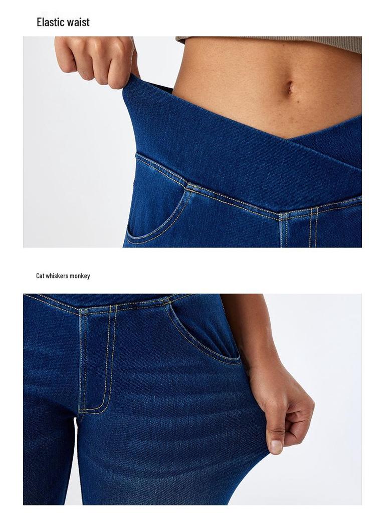 Dámské zeštíhlující skinny džíny s křížovým pasem a designem kočičích uší