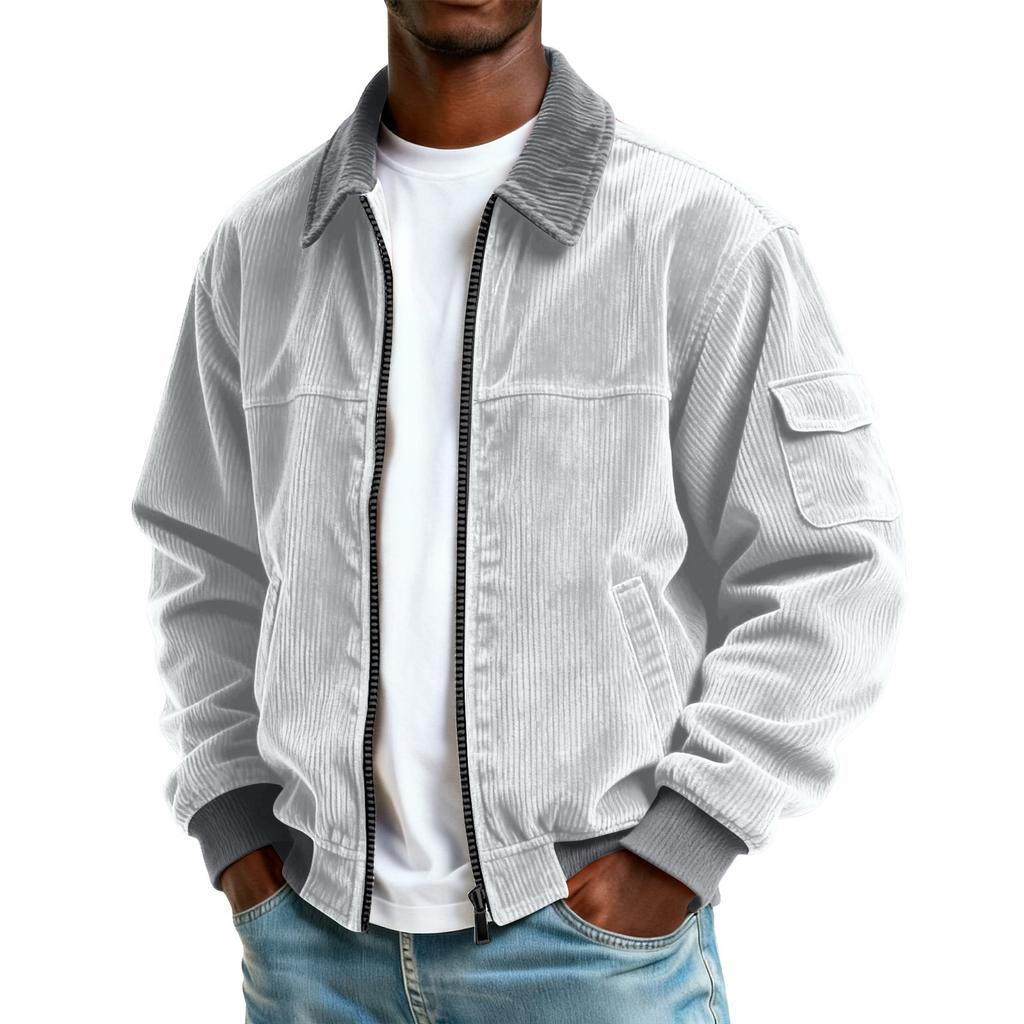 Men's Colorblock Corduroy Pocket Zipper Jacket Men's Plus Size Casual Sports Jacket