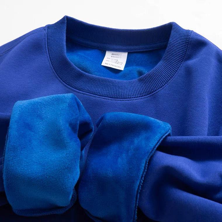 Pure Cotton Plush Thickened Sweatshirt Thin Plush Heavyweight Solid Round Neck Sweater Autumn Winter Warm Sweater