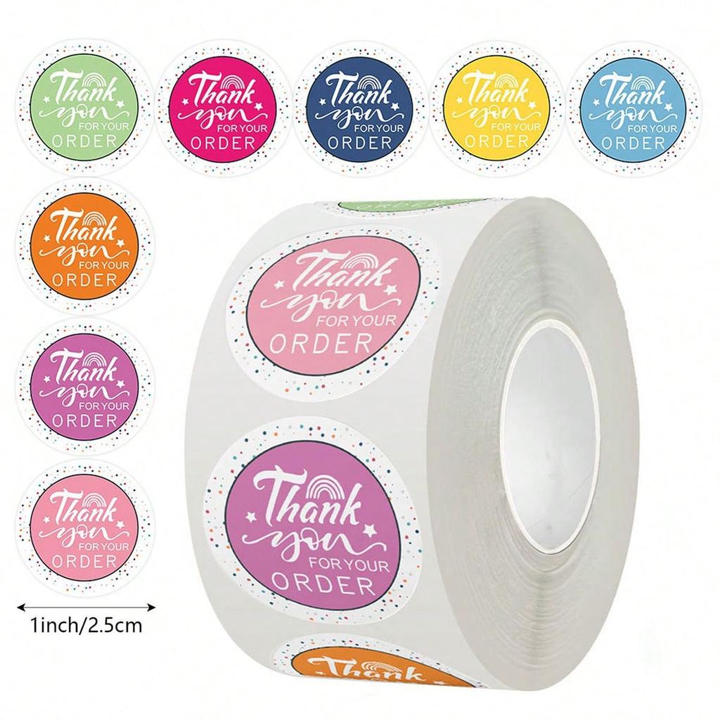 Colorful "Thank You" greeting stickers - round sealed stickers - 500 sheets of self-adhesive label sealing stickers