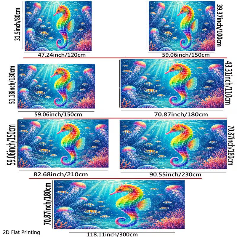 2D Ocean Themed Party Backdrop, Rainbow Seahorse Coral Reef Photo Booth Background Banner