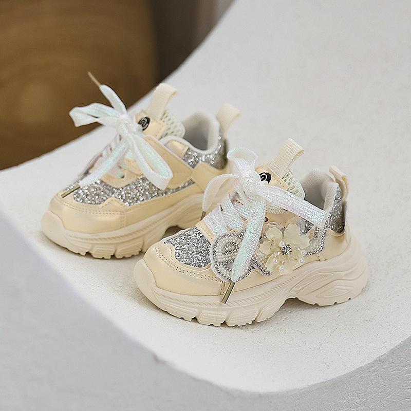 Girls' Fashionable Casual Shoes Children's Stylish Sports Shoes Rhinestone Sequined Dad Shoes Girls' Princess Shoes