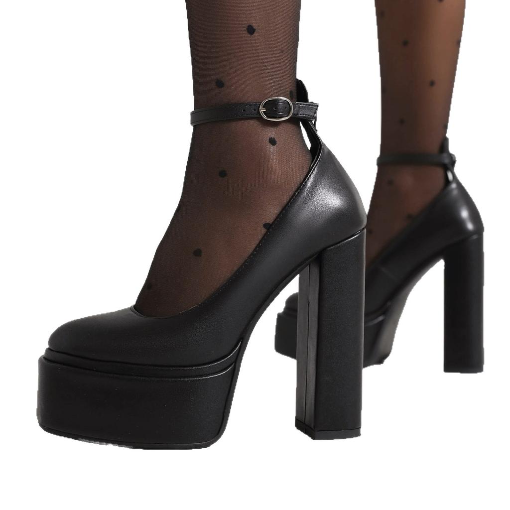34-48 Summer Round Head Waterproof Table Thick Heel Super High Heels Light Mouth Foot Fashion Show Single Shoes Women