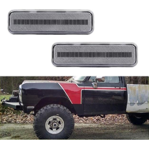 

For 1971-1993 Dogde RAM charger D100 D150 D250 D350 Plymouth Pickup Truck Front Bumper side Marker Lights Clear Lens White Led Lamps Clear housing