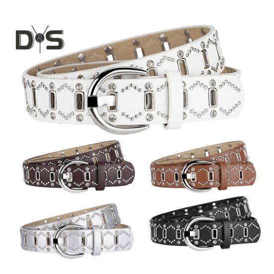 Dámský pásek Nýt Dekor Víceděrový design Nastavitelná délka Pásek z imitace kůže Pás z umělé kůže Punk Style