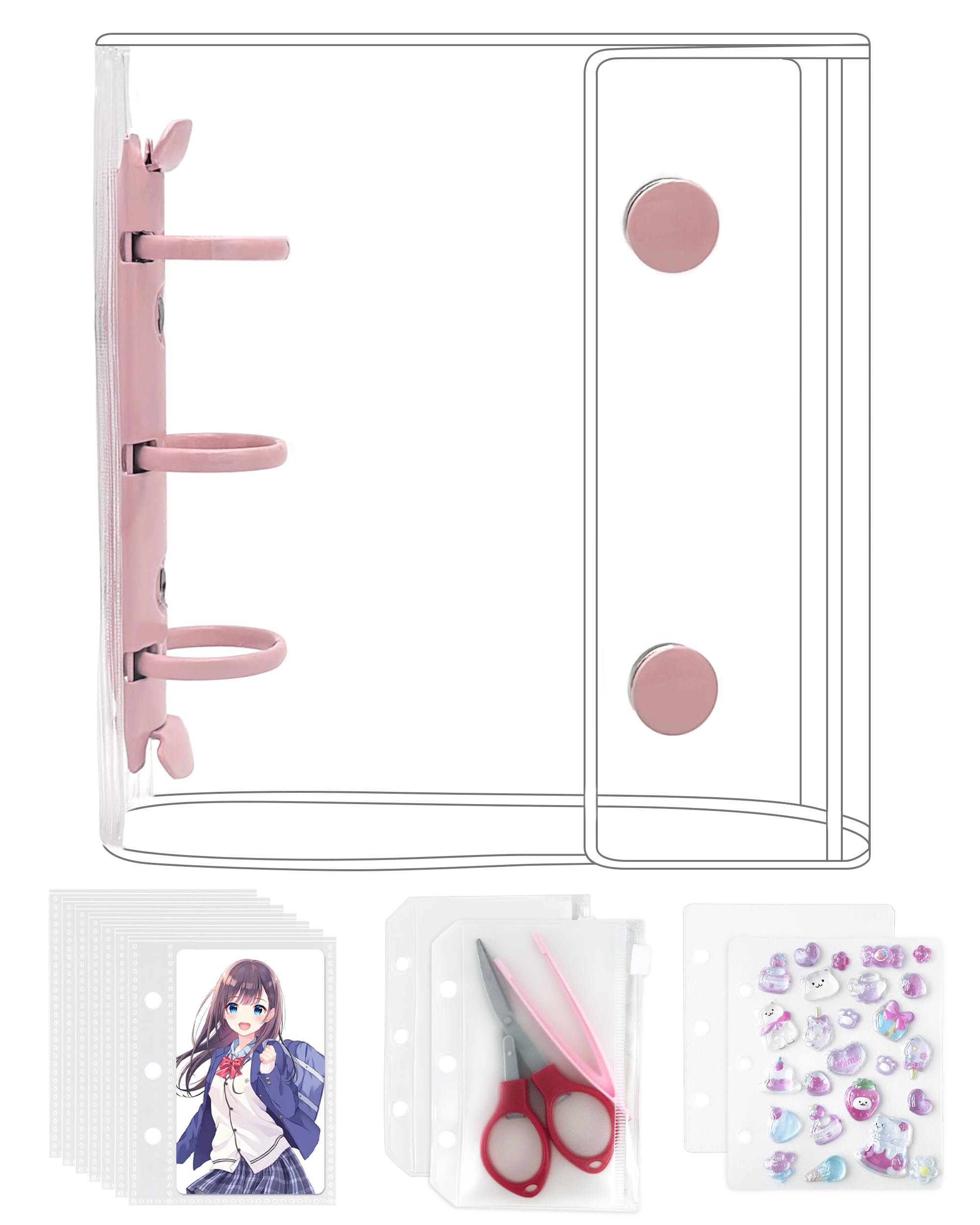 

GOKEI Прозрачный мини-альбом А8 с пластиковой книгой для наклеек 2 на молнии 2 ПП кармашка для карточек, наклеек, карточек, прозрачный, отслаивающийся альбом, коллажный блокнот для девочек розовый