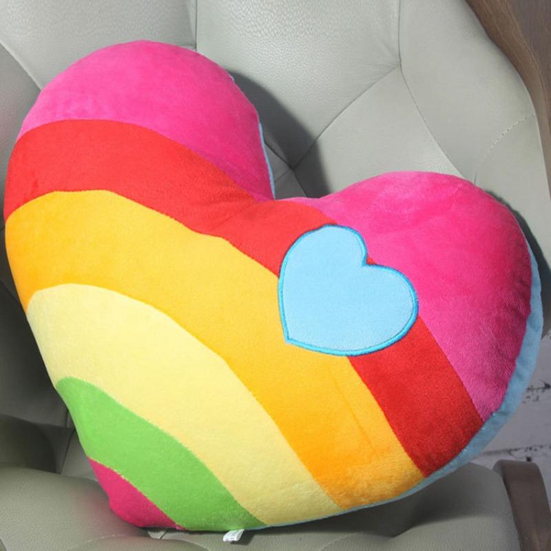 Soft Plush Heart Pillow Rainbow Stripe Cloud Design Fluffy Cushion for Couch Bed Leisure Use Home Ornament Festival Present