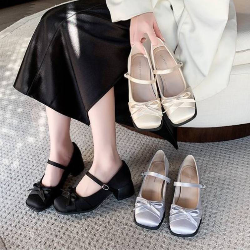 Minimalist Pu Mary Jane Shoes With Striped Pattern For Daily Comfort