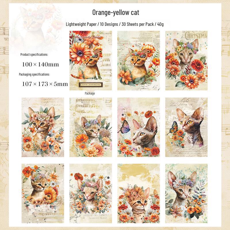 Beautiful Day Cat Series: Retro Floral Garden Paper Journal - 30 Sheets No Specific Size