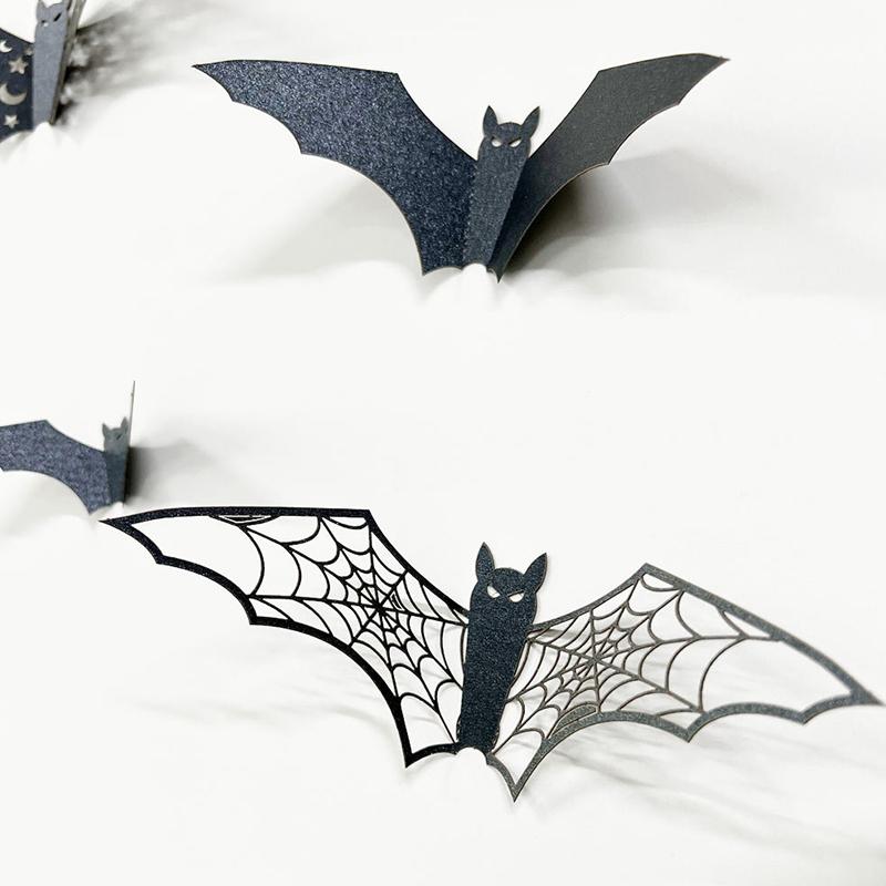 New Style 48PCS 3D Hollow Out Bat Sticker Mix Various Size Black Horror Bat Sticker Halloween Festive Atmosphere Decoration ZYF
