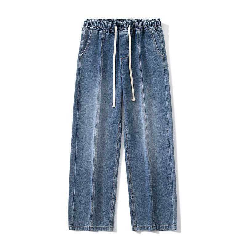 Plush Thick Jeans Men's Loose Straight Trousers with Winter Design