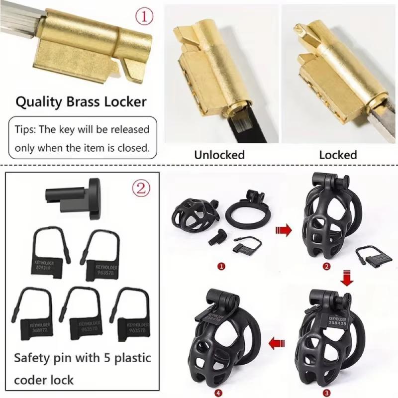 Inexpensive Male Chastity Cage Set 6 Sizes with Lock and 4 Rings Resin Lightweight Breathable Comfortable Design for Men