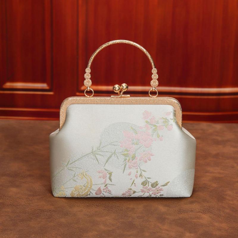 Silk Embroidered Cheongsam Bag Women's New Messenger Dumpling Bag Mouth Gold Bag Handbag