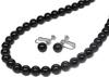[Your and My Jewelry Box] Natural Jet Necklace and Earrings or Pierced Earrings Set (8.0mm Beads) [Gift Wrapped] (45cm Earrings)