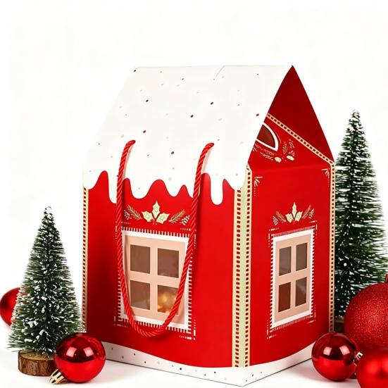 Christmas Cottage Gift Box 3D Pop Up House Boxes Festive Paper Craft with Snowflake Designs Reusable Holiday Packaging for Cookies Candies Small