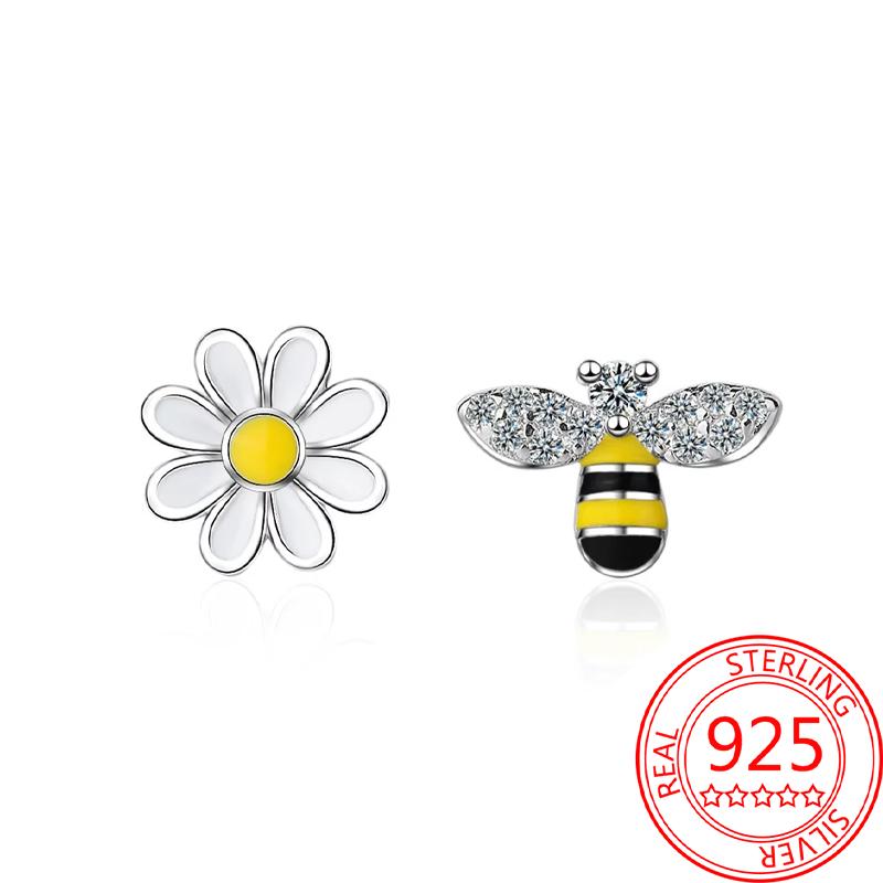 Brincos de abelha para menina adorável amarelo preto dançando abelha feliz s925 brincos de argola presente de aniversário joias de prata