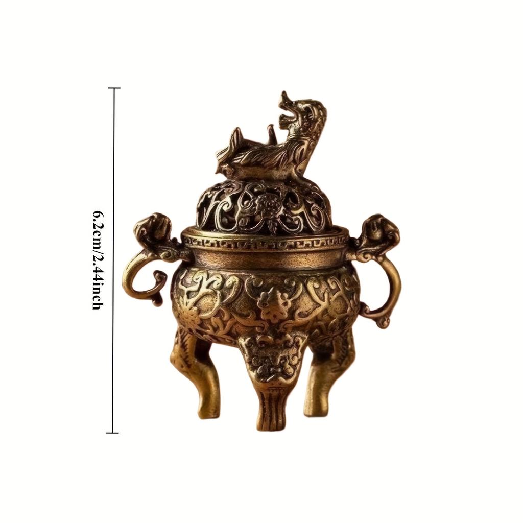 Mini Kirin Antigo Incensário de Três Pernas Leão Ornamento de Aromaterapia Pequeno Esculpido Bronze Sólido
