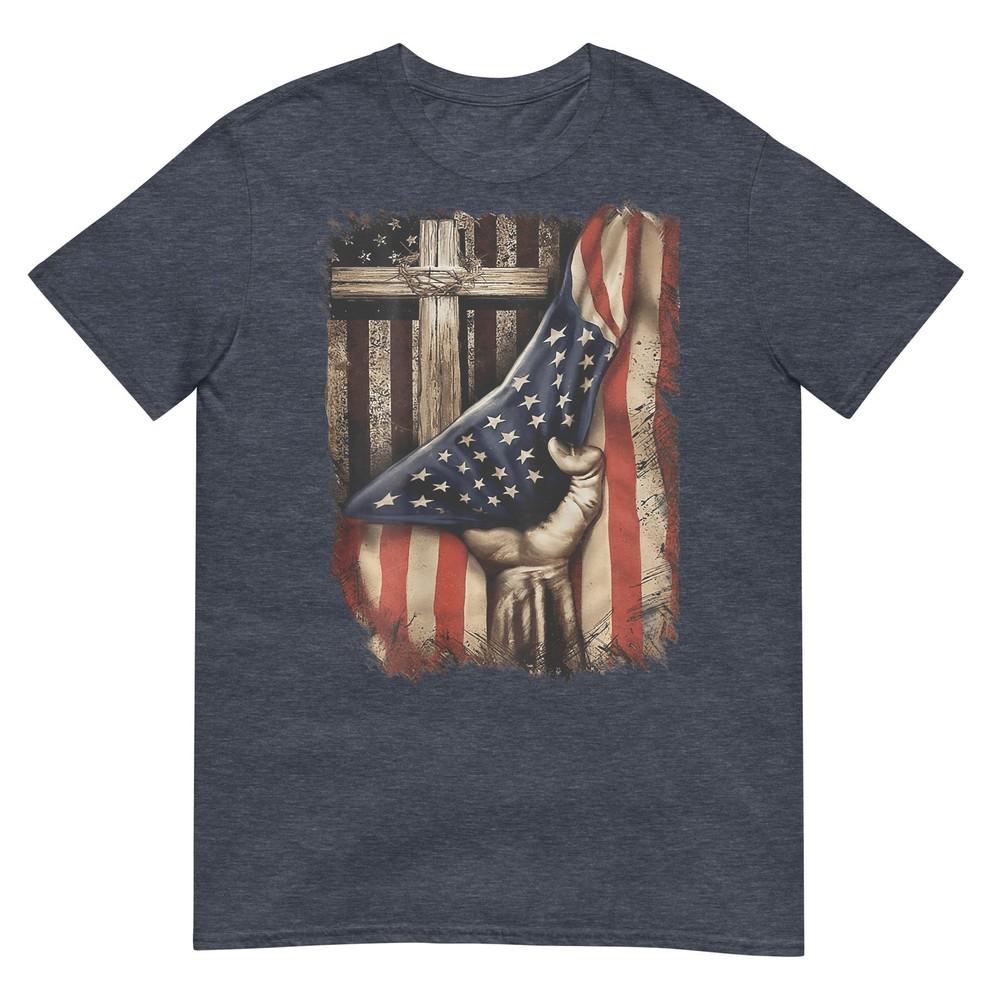 American Usa Flag Christian Cross Patriotic (On Back) Tshirt