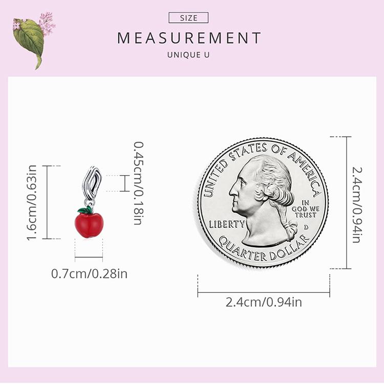 WOSTU Hypoallergenic Red Apples & Green Leaves 925 Sterling Silver Charm Pendant Beads Fit Original Bracelet Pendant Fine Jewelry
