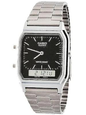 AQ-230A-1D Casio Silver & Black Dual Time Watch - Silver/Silver Digit/Black/One Size