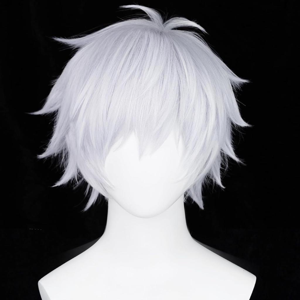 Gojo Cosplay Paruka Pánská Krátká Stříbrno Fialová Syntetická Paruka Nadýchané Špičaté Vlasy Paruky pro Anime Cosplay Halloweenský Kostým