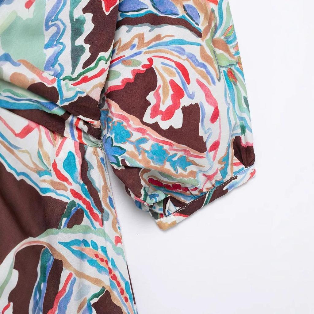 TAOP&ZA Women's Spring/Summer A-line Maxi Dress with Waist-cinching Print