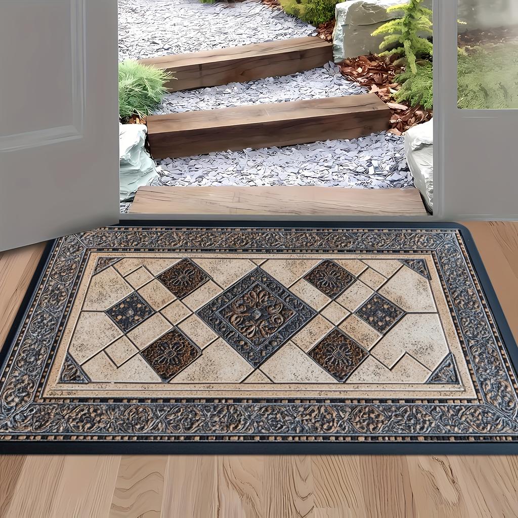 VIKAMA Elegant Ceramic Pattern Doormat Indoor Outdoor Welcome Mat Machine Washable Geometric Entrance Rug Home Decoration