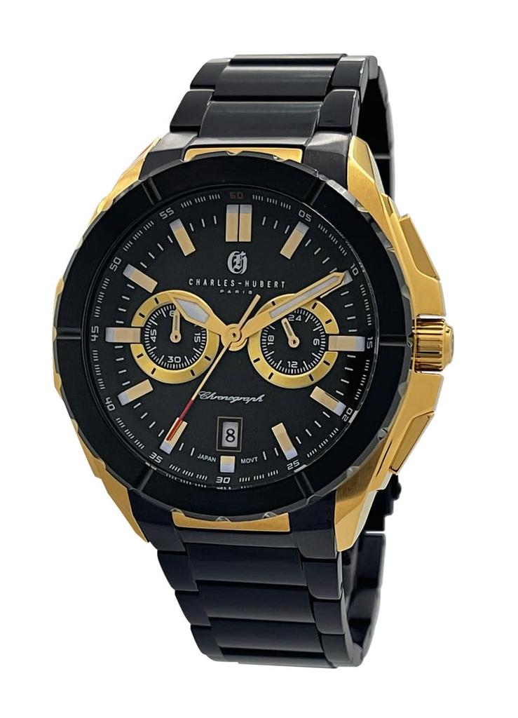 Charles Hubert Men's Chronograph Date Watch 4033-G, Black