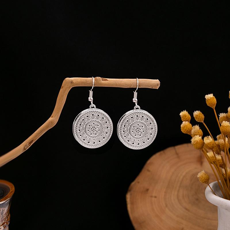 Imitation Miao Silver Ethnic Long Leaf Tassel Dangle Earrings