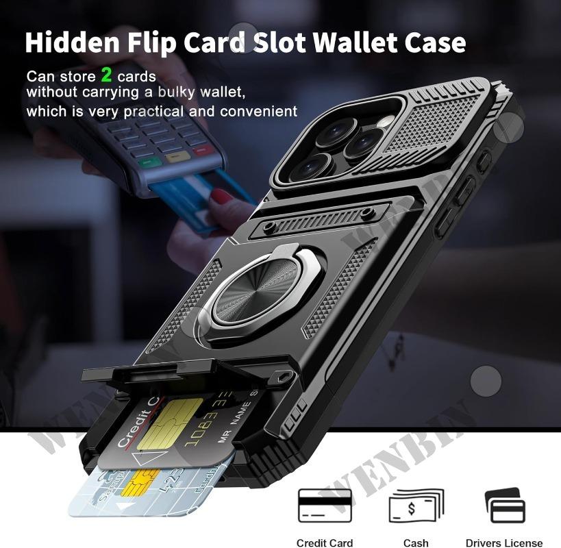 Case For iPhone 17 16 15 14 Pro Max 16 Plus Magnetic Rotated Ring Kickstand Heavy Duty Drop Protection Wallet Cover Funda Capa