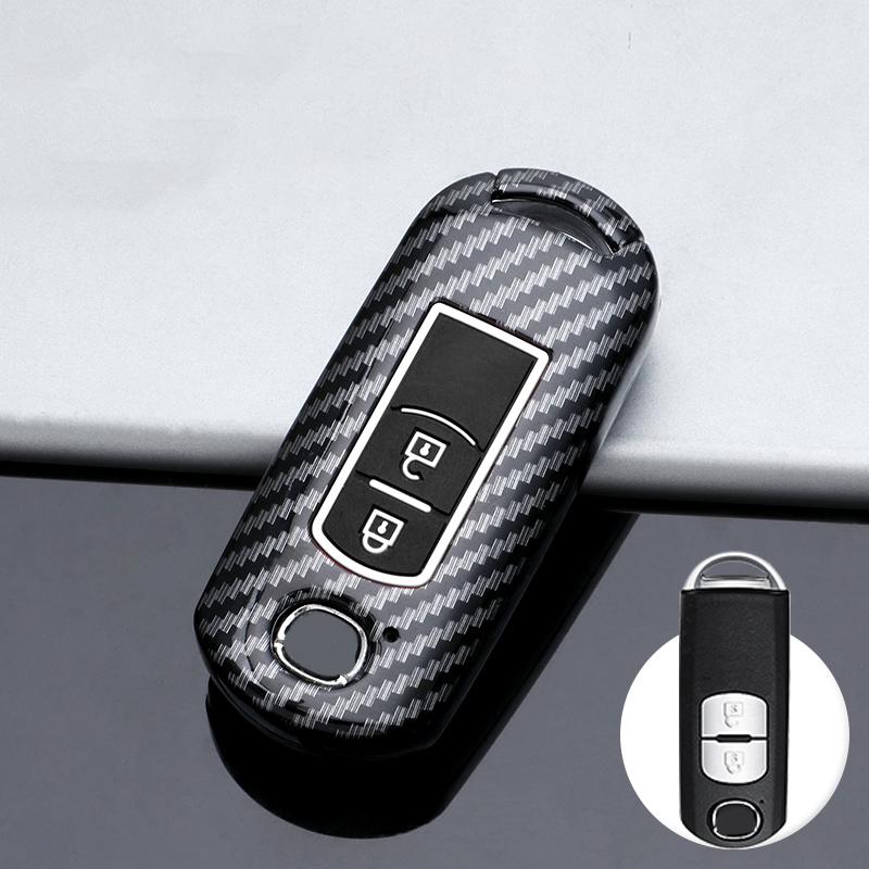 Carbon Fiber Silicon Car Key Cover Case For Mazda 3 Alexa Cx4 Cx5 Cx8   Auto Remote Smart Protective Shell Accessories