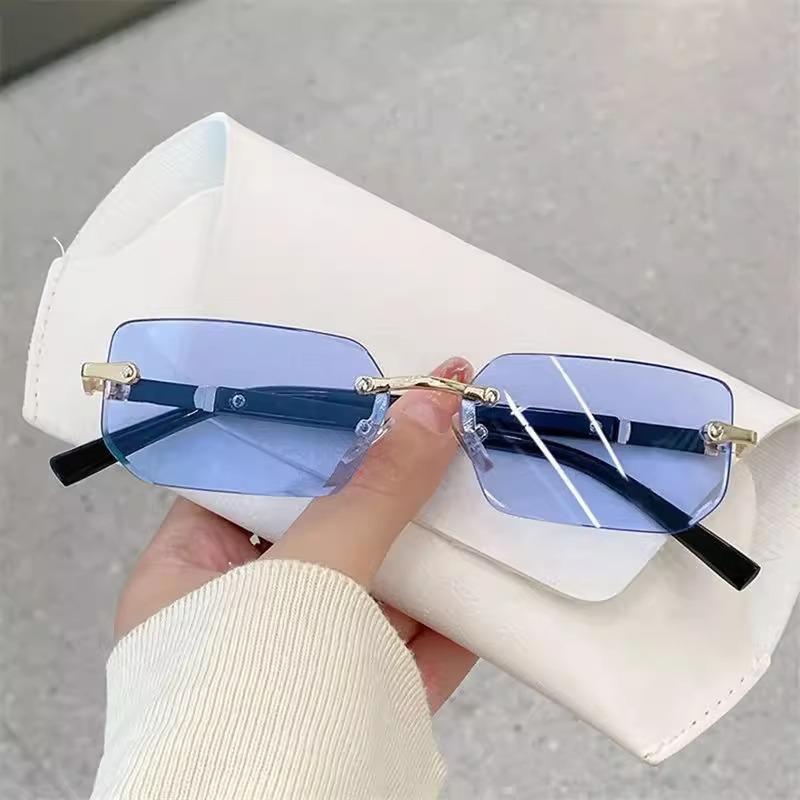 Trendy Rimless Sunglasses For Men Women Fashion Frameless Rectangle Sun Glasses Retro Shades Summer Traveling Eyewear