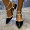 Baotou Rivet Sandals Fairy Wind 2025 New Summer Thick Heel Pointed Head Word with Large Size Single Shoes